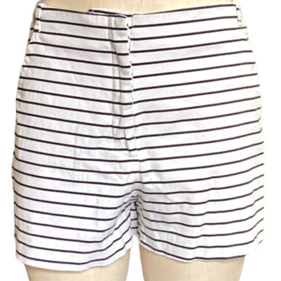 Zara Basic Collection M Blue & White Stripe Shorts Zip-up Coastal Nautical 165J - Picture 1 of 7